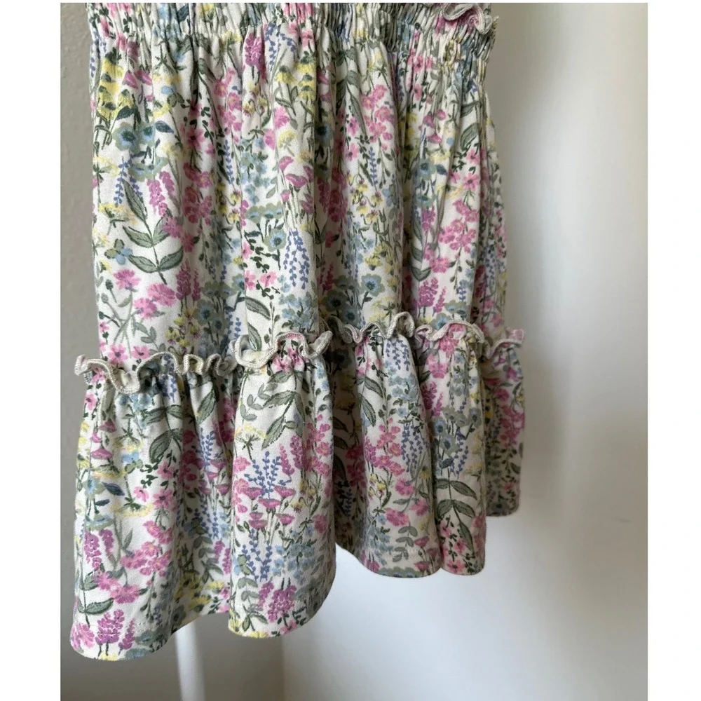 Nanette Lepore Floral Ruffle Dress Smock Waist Flutter Sleeves Pink Sage Green - Picture 5 of 5